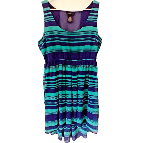 ATTENTION Women's Dress Teal Green Navy Stripe Hi Low Sheer Sleeveless - XL - Picture 1 of 5